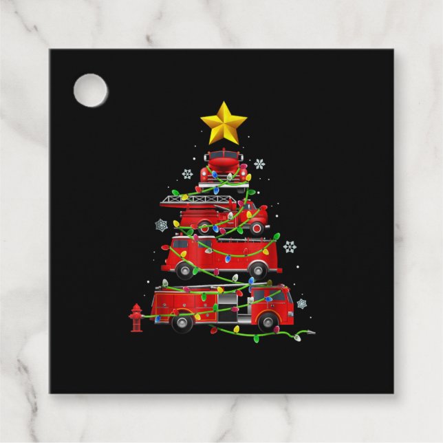 Étiquettes Cadeau Pompier Camion Arbre de Noël Hommes Femmes (Devant)