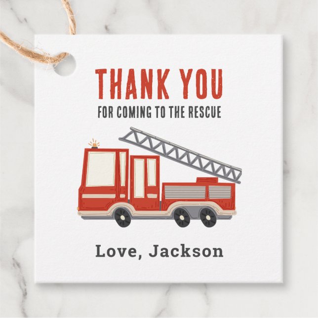 Étiquettes Cadeau Pompier pompier Merci fête d'anniversaire (Devant)