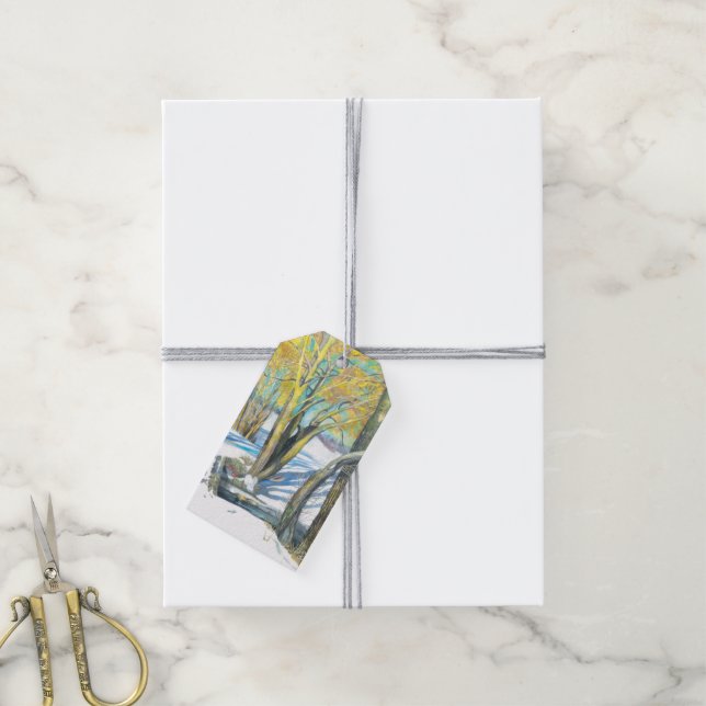 Étiquettes-cadeau pont en hiver (Avec de la ficelle)