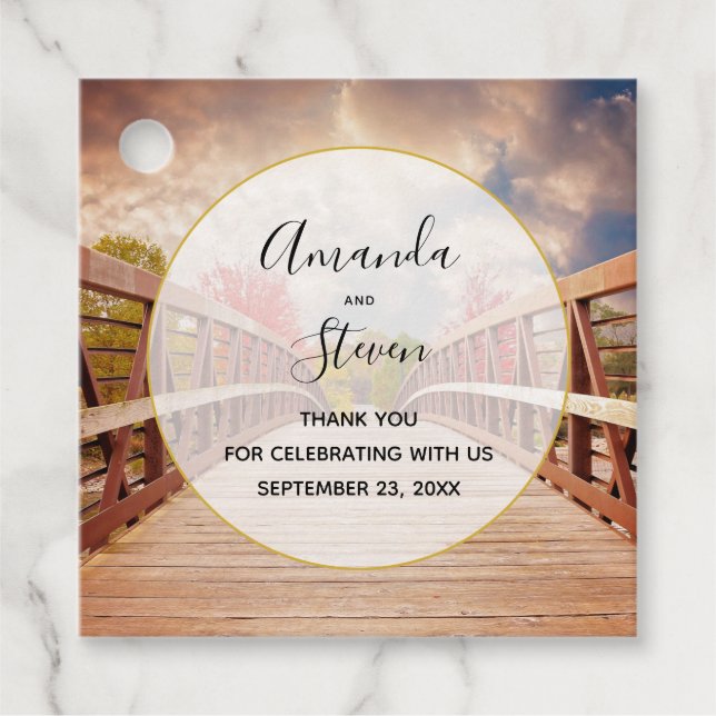Étiquettes Cadeau Pont rustique en bois dans le Mariage campagnard (Devant)