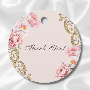 Étiquettes Cadeau Pony rose Rococo Baby shower Floral Merci