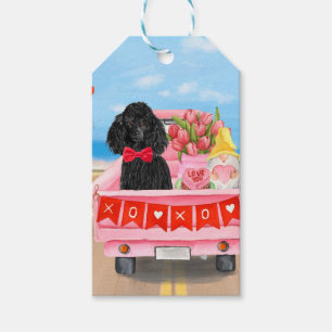 Étiquettes-cadeau Poodle Chien Saint-Valentin Coeurs de Camion