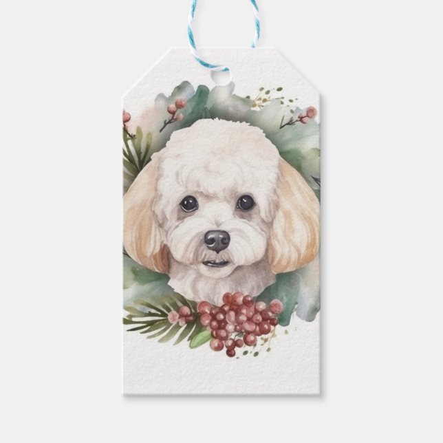 Étiquettes-cadeau Poodle Noël Wreath Festive Pup (Devant)