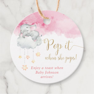 Étiquettes Cadeau Pop it quand elle pop Or rose mignon bébé éléphant