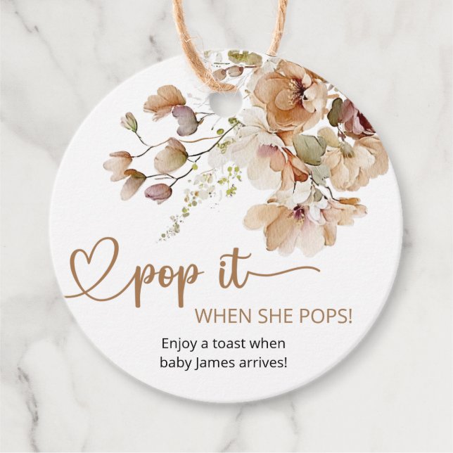 Étiquettes Cadeau Pop It When She Pop Floral Baby shower (Devant)