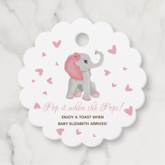 Étiquettes Cadeau Pop It When She Pop Pink Elephant Baby shower (Devant)