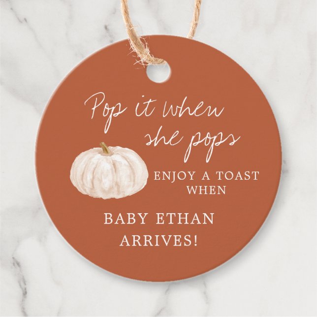 Étiquettes Cadeau Pop it When She Pops Citrouille Baby shower (Devant)