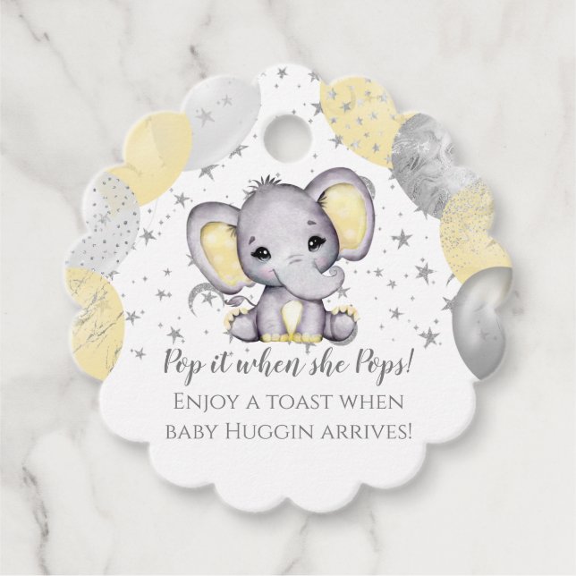 Étiquettes Cadeau Pop It When She Pops Elephant Baby shower (Devant)