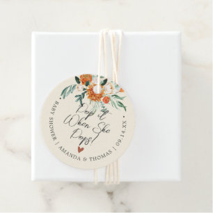 Étiquettes Cadeau Pop it When She Pops Orange Flowers Baby shower