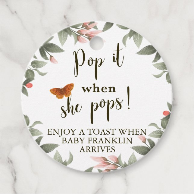 Étiquettes Cadeau Pop It When She Pops Woodland Baby shower (Devant)
