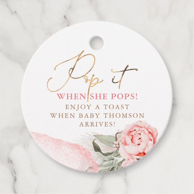 Étiquettes Cadeau Pop It When Shen Pops - Baby shower Floral Rose (Devant)