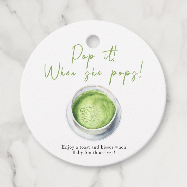 Étiquettes Cadeau Pop-le quand elle sonne ! Baby shower Matcha Latte (Devant)
