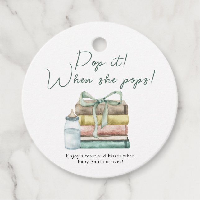 Étiquettes Cadeau Pop-le quand elle sonne ! Nouveau Baby shower de c (Devant)