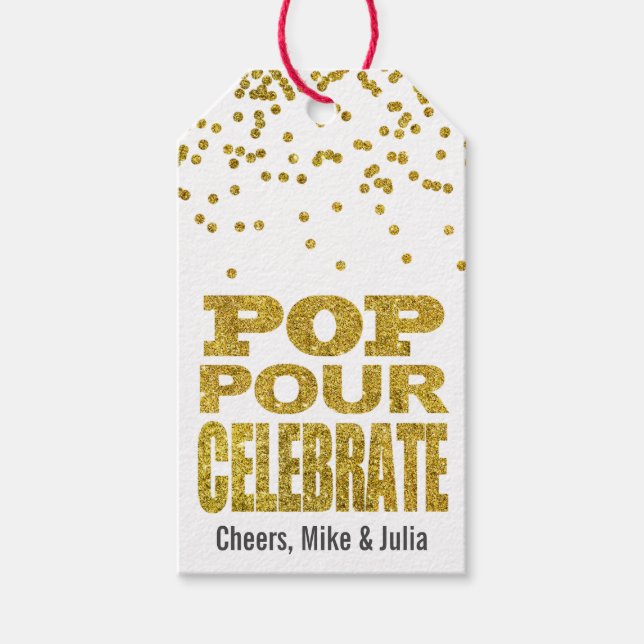 Étiquettes-cadeau Pop Pour Célébrer Gold Faux Parties scintillant Vi (Devant)