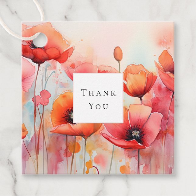 Étiquettes Cadeau Poppies d'aquarelle rouge dans un Mariage de champ (Devant)