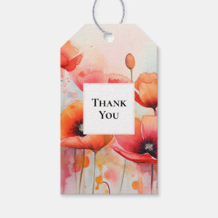 Étiquettes-cadeau Poppies d'aquarelle rouge dans un Merci de champ