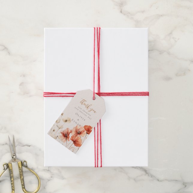 Étiquettes-cadeau Poppies et Mariages Fleur sauvage (Avec de la ficelle)