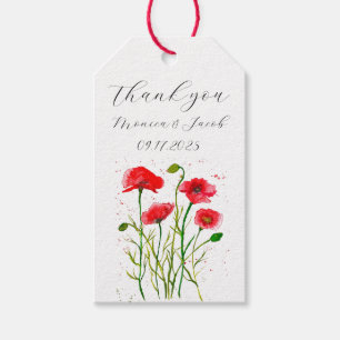 Étiquettes-cadeau Poppies rouges Aquarelle Poppy Floral Mariage