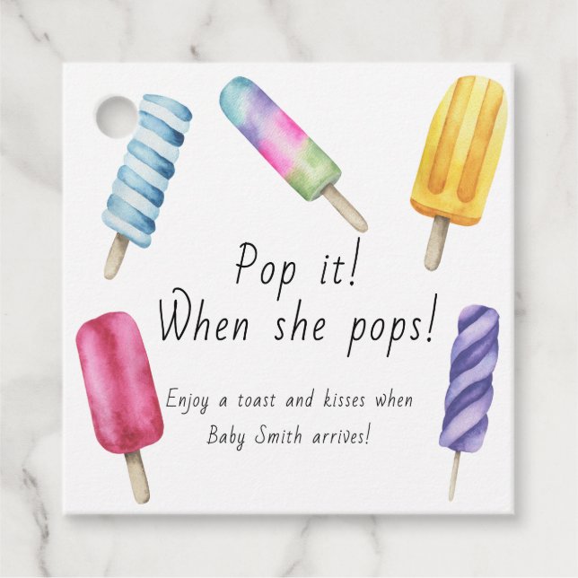 Étiquettes Cadeau Popsicle Baby shower Pop it When she pops (Devant)