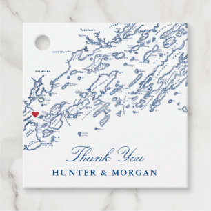 Étiquettes Cadeau Portland Maine Casco Bay Carte Marine Mariage bleu