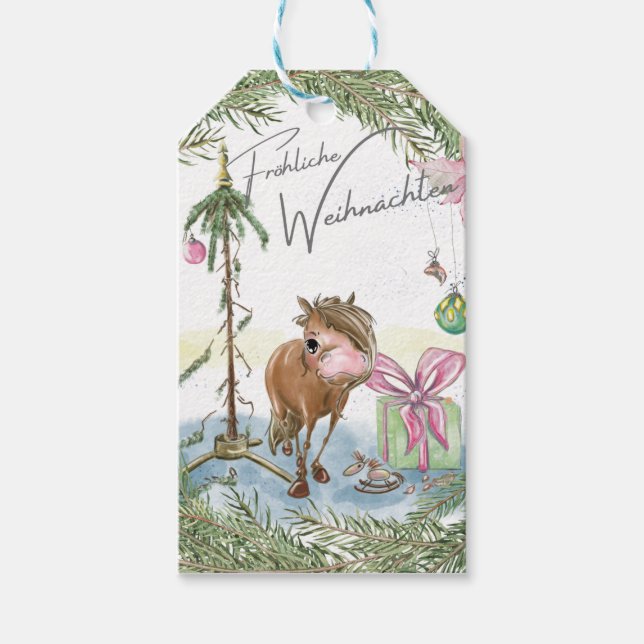 Étiquettes-cadeau Portrait de Noël à cheval (Devant)
