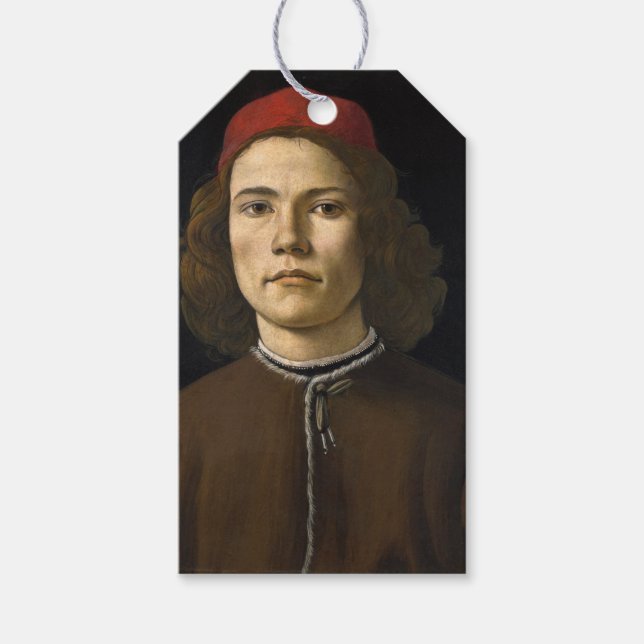 Étiquettes-cadeau Portrait d'un jeune homme (par Sandro Botticelli) (Devant)