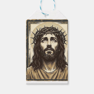 Étiquettes-cadeau Portrait religieux vintage de la couronne d'épines