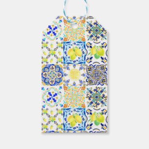 Étiquettes-cadeau Portuguais Majolique Azulejo Méditerranéen Citron
