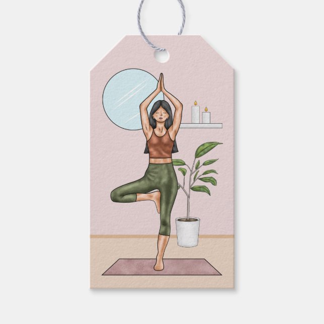 Étiquettes-cadeau Pose Arbre Yoga Stretch Exercice Femme d'entraînem (Devant)