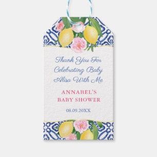 Étiquettes-cadeau Positano Lemon Blue Tile Baby shower Favoriser Tag