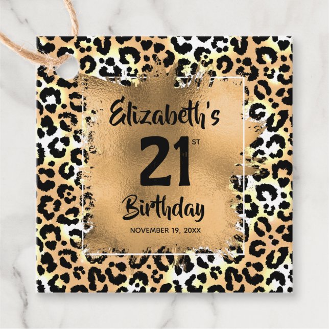 Étiquettes Cadeau Poster de animal léopard 21e anniversaire Personna (Devant)