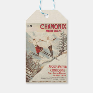 Étiquettes-cadeau Poster de ski Vintage de Chamonix Mont Blanc