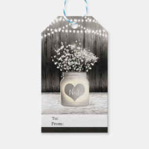 Étiquettes-cadeau Pot de maçon en forme de cœur & Baby's Breath Mari