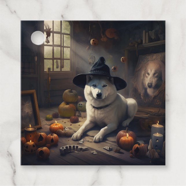 Étiquettes Cadeau Potirons d'Akita Halloween Épouvantables (Devant)