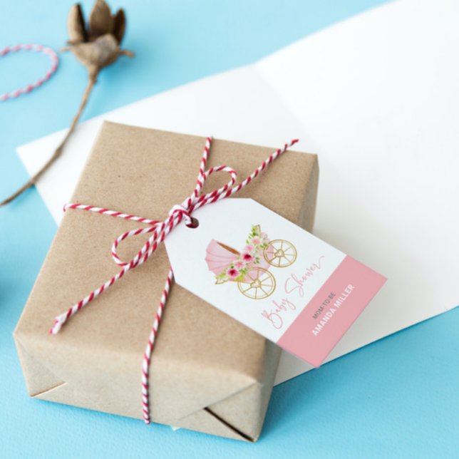 Étiquettes-cadeau Poubelle rose fleurie mignonne (Créateur téléchargé)