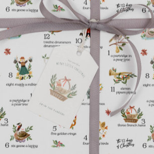 Étiquettes-cadeau Poules Françaises 12 Jours de Fêtes de Noël