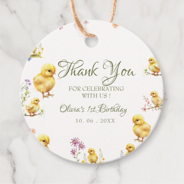 Étiquettes Cadeau Poulet 1er anniversaire Animal de ferme Anniversai (Devant)