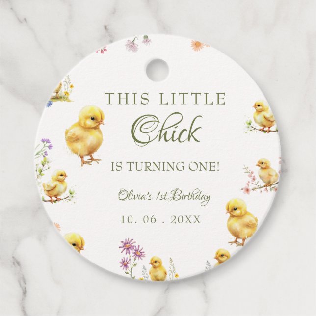 Étiquettes Cadeau Poulet 1er anniversaire Ce poussin est un annivers (Devant)