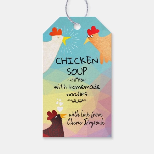 Étiquettes-cadeau Poulets amusants recettes de soupe maison dans un  (Devant)