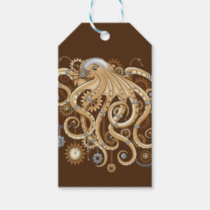 Étiquettes-cadeau Poulpe Steampunk Rétro Fantastique Mécanique