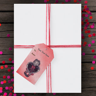 Étiquettes-cadeau Poupée de chiffon effrayante souriante Cœur noir R