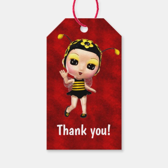 Étiquettes-cadeau Poupée de fée de petit bourdon jaune sur le velour (Devant)