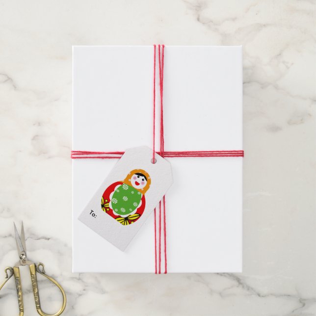 Étiquettes-cadeau poupée de nidification russe mignonne (Avec de la ficelle)