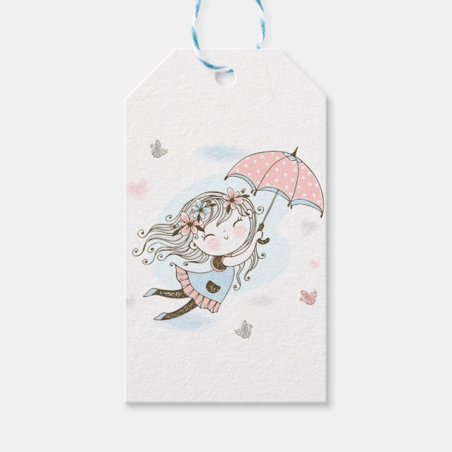 Étiquettes Cadeau pour fille parapluie (Devant)