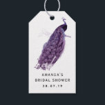 Étiquettes-cadeau Pourpre et ivoire Peacock Damask<br><div class="desc">Lavande et ivoire couleur thème paon cadeau de paon tags.</div>