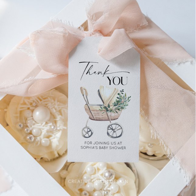 Étiquettes-cadeau Poussette bébé Bohème unisexe Cadeau de naissance (favor tag)