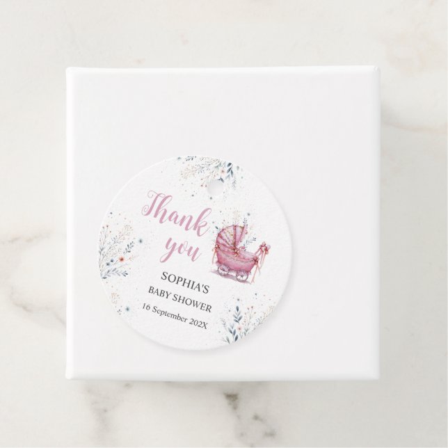 Étiquettes Cadeau Poussette Rose (En situation)