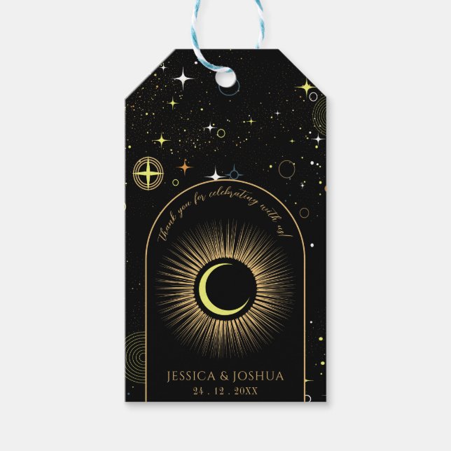 Étiquettes-cadeau Poussière étoile mystique noire céleste (Devant)