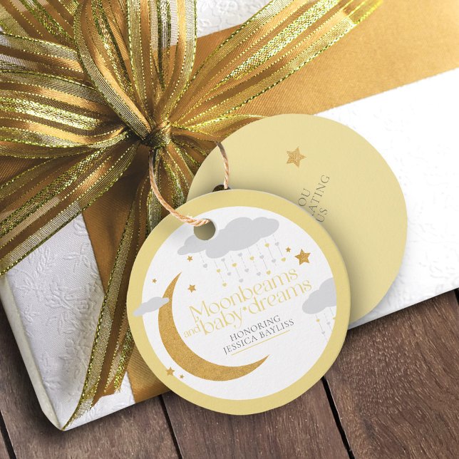 Étiquettes Cadeau Poutres de lune et rêves de bébé baby shower jaune (Créateur téléchargé)