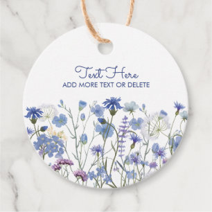Étiquettes Cadeau Prairie de fleurs sauvages à l'aquarelle bleue